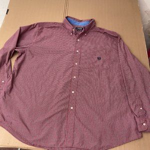 Chaps Red Plaid Easy Care Button-Down Shirt 3XB/3XT Mens Cotton Blend Long Sleev